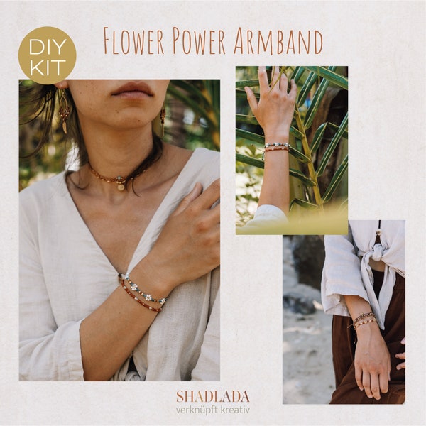 DIY KIT  • Armband Flower Power • DIY Set | Anleitung zum Knüpfen | Bastelset | Daisy Armband | Blumenarmband