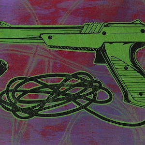 Nintendo Zapper, Handmade artwork, relief print and monoprint collage, pop art, gift for gamer, retro gaming, 80s video game, "Zapper 6"