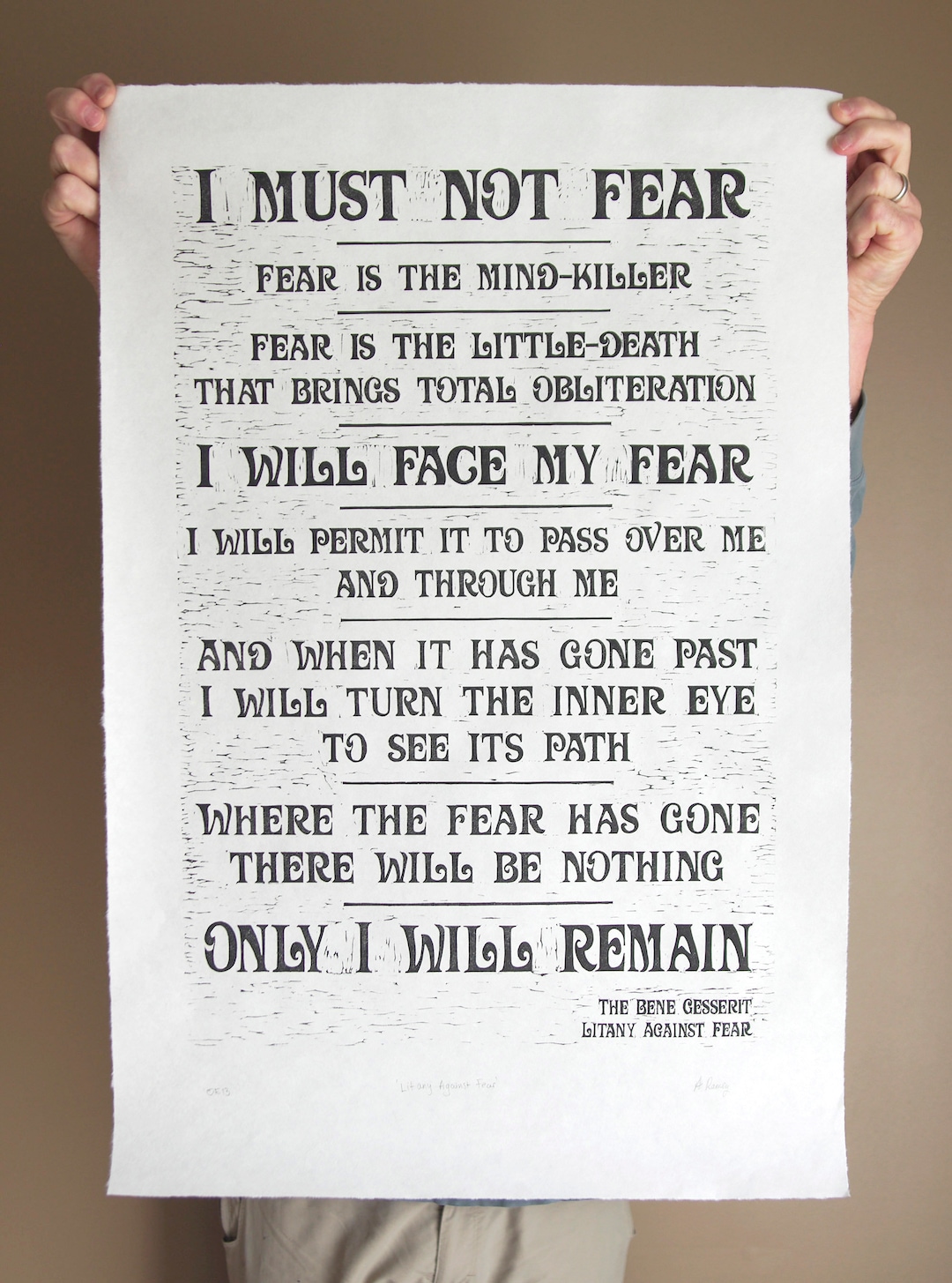 Litany Against Fear Print, Dune Poster, I Must Not Fear, Fear is the Mind Killer, Dune Quote