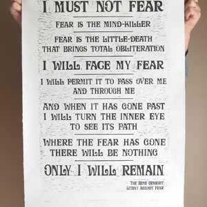 Litany Against Fear Print, Dune Poster, I Must Not Fear, Fear Is The Mind Killer, Dune Quote, Dune Print, Handmade Relief Print, Linocut