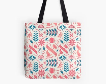 Folk Art Hebrew Letter Tote Bags - Multiple Sizes