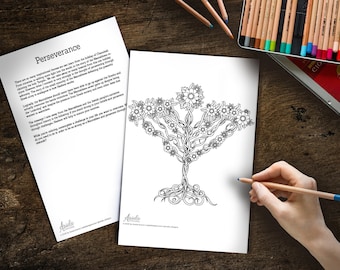 Printable Jewish Art - Floral Menorah  - Adult Coloring Book Page Hannukah