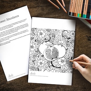 Printable Jewish Art - Floral Pomegranates  - Adult Coloring Book Page Rosh Hashanah