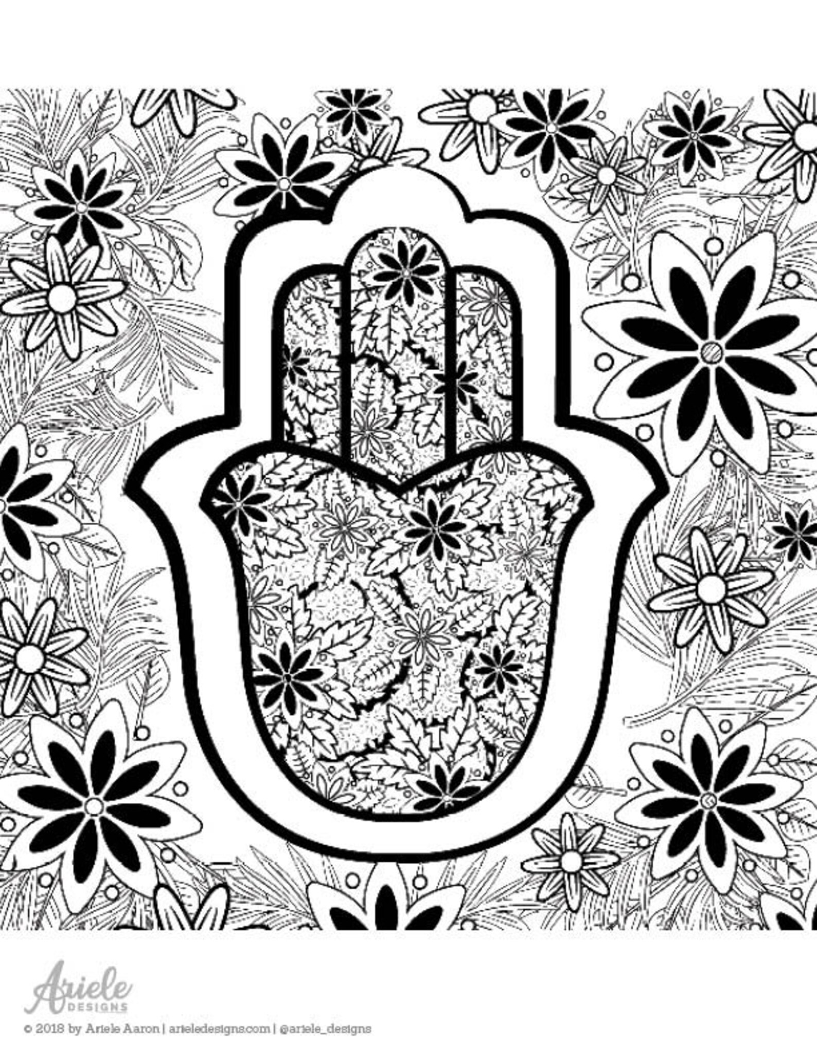 Printable Jewish Art - Floral Hamsa - Adult Coloring Book Page Hannukah ...