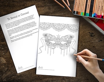 Printable Jewish Art - Purim Mask  - Adult Coloring Book Page Hannukah