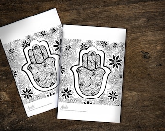 Printable Jewish Art - Floral Hamsa - Adult Coloring Book Page Hannukah