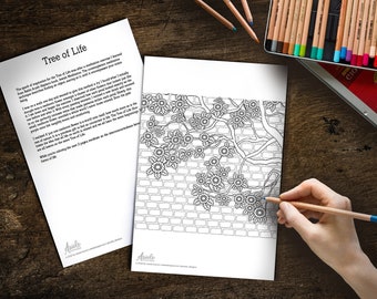 Printable Jewish Art - Tree of Life 2  - Adult Coloring Book Page Hannukah