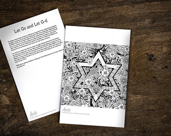 Printable Jewish Art - Floral Star of David  - Adult Coloring Book Page Hannukah
