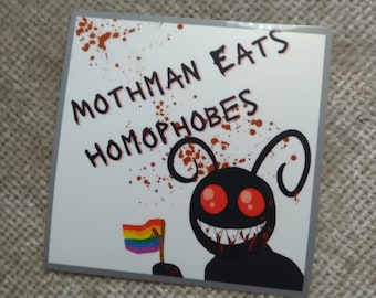 Mothman eats homphobes - 2.5 inch Cryptid mothman sticker