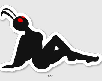 Pinup Mothman Sticker -  Sexy Mothgirl Cryptid vinyl sticker, white background, 2.5 inches wide