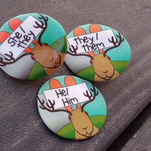 Jackalope Cryptid Pronoun Pin (1.75 inches wide) - She/Her, He/Him, They/Them, Ze/Zir, and Custom Neopronouns