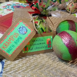 Christmas Cryptid Bath bomb - Krampus bathbomb (2.75 Inch, 8 oz.) shea butter - Hot Chocolate bath bomb Scent: Vanilla Cinnamon Hot Cocoa