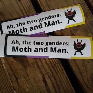 The Two Genders - Moth And Man - Nonbinary Mothman- 10 - inch funny LGBTQ Cryptid  Vinyl bumper sticker