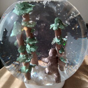 Bigfoot snow globe Clay handmade figurine in a 5 inch resin snow globe with white snow glitter handmade snowglobe christmas gift image 8