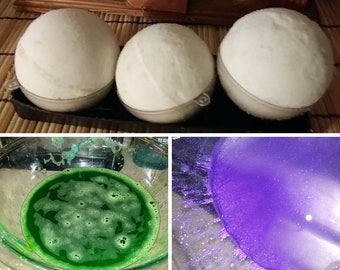Cryptid Gender Reveal Bath Bomb - Alien (Green) or Eldritch Being (Purple)  bathbomb (2.75 Inch) w/ shea butter, White with "gendered" core
