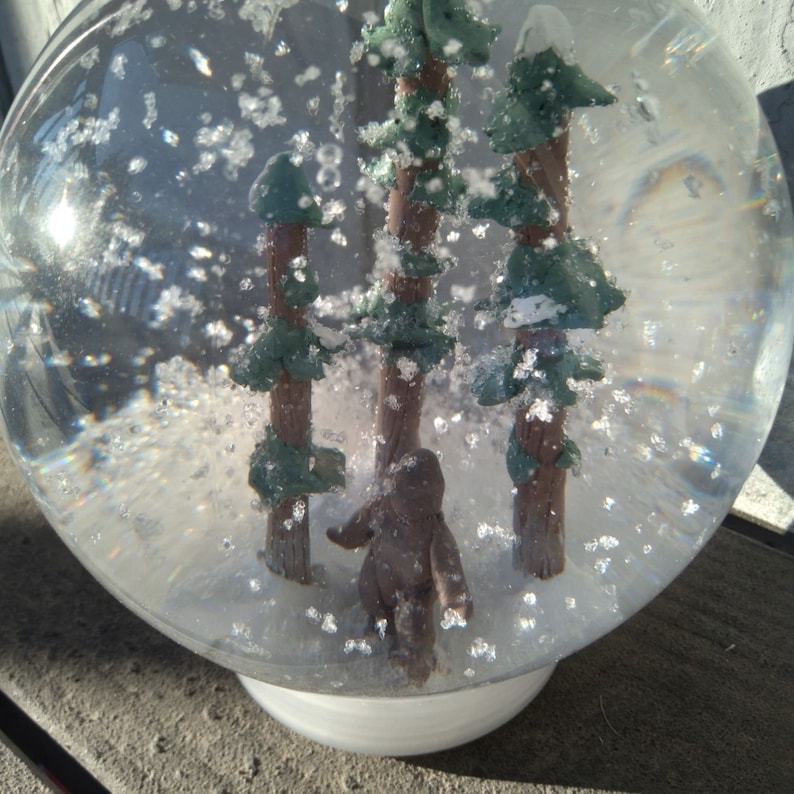 Bigfoot snow globe Clay handmade figurine in a 5 inch resin snow globe with white snow glitter handmade snowglobe christmas gift image 5