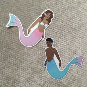 Transgender mermaid and merman stickers - Vinyl paper 3 inch stickers - merpeople - Gay mermaids - Mermaid sticker