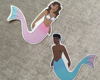 Transgender mermaid and merman stickers - Vinyl paper 3 inch stickers - merpeople - Gay mermaids - Mermaid sticker