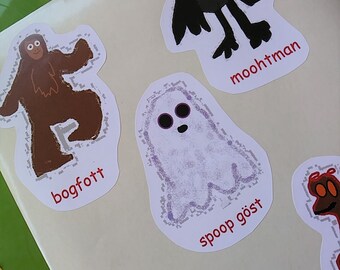 MS Paint Cryptids - Mothman, Bigfoot, Ghost, Fresno Nightcrawler, Jersey Devil Funny Cryptid Vinyl Sticker Bundle