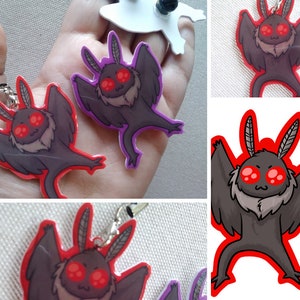 Mothman Pin or Charm or Clasp Keychain (2.25 inch tall) - Cute Cryptid Pendant, Keychain, Phone charm, pinback pin