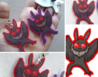 Mothman Pin or Charm or Clasp Keychain (2.25 inch tall) - Cute Cryptid Pendant, Keychain, Phone charm, pinback pin