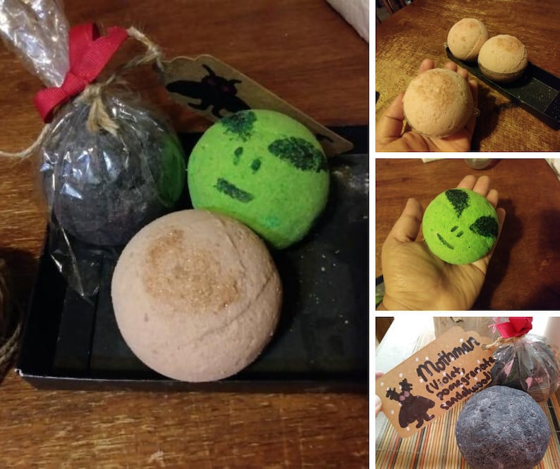 Cryptid Bathbomb Combo Set of three 8 oz each- Alien, Mothman, Bigfoot bath bomb- With Shea Butter and Fragrance Oil image 1