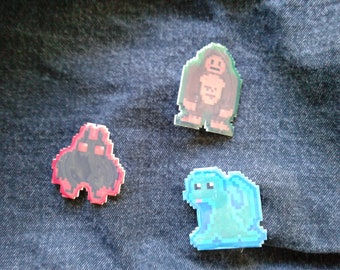 Cryptids Pixel Art Pin Bundle - Mothman pin, Bigfoot pin, Loch Ness Monster pin
