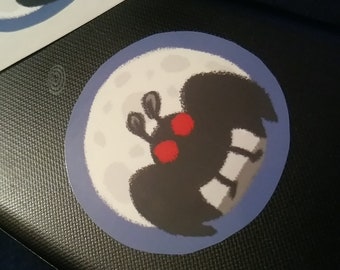 Mothman Full Moon Sticker - Hand cut cryptid decal on vinyl paper