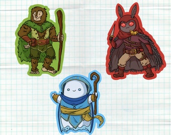 Cryptid Stickers- DnD cryptids - Rogue Mothman, Druid Bigfoot, Cleric Ghost sticker sheet