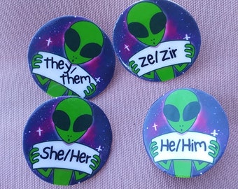 Pronoun Button Badges He / Him , She / Her, They / Them , Ey / Em , per ...