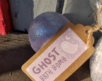 Ghost Bath bomb (8 oz. 2.75 Inch) w/ shea butter, shimmery purple and silver mica powder - Cryptid Bathbomb Scent: Violet, Cotton, Night Air