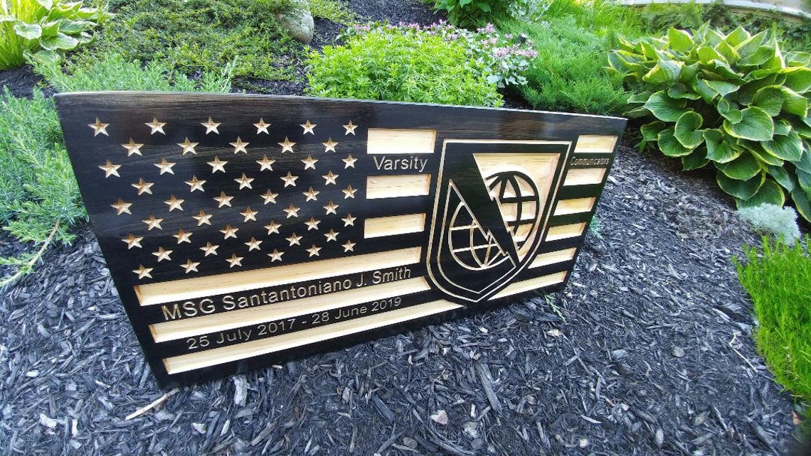 US Army Netcom Flag Engraved Sign Wooden Flag Army Flag Etsy