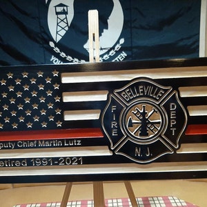 Personalized Fireman Flag, Fire Chief, Wooden Flag, Engraved Flag, Fire Fighter, Fireman gift, Flag, 1st responder, Fireman, firefighter