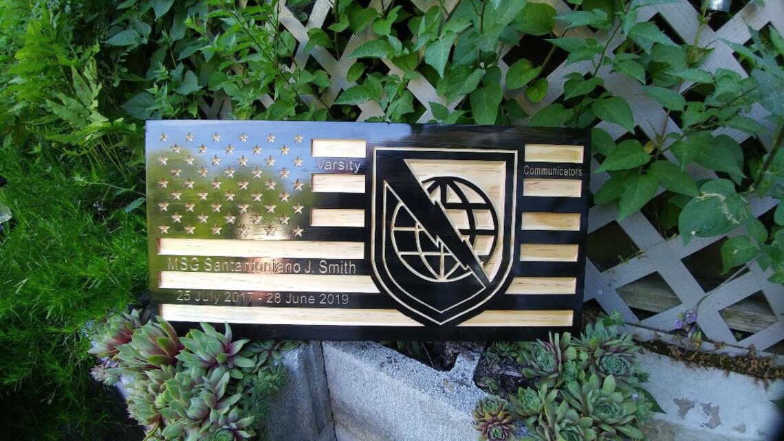 US Army Netcom Flag Engraved Sign Wooden Flag Army Flag Etsy