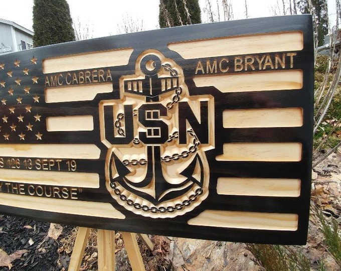 thumbnail image 2 of US Navy Master Chief Retired Vinyl Decal – With US Flag – American Made 2 of 6