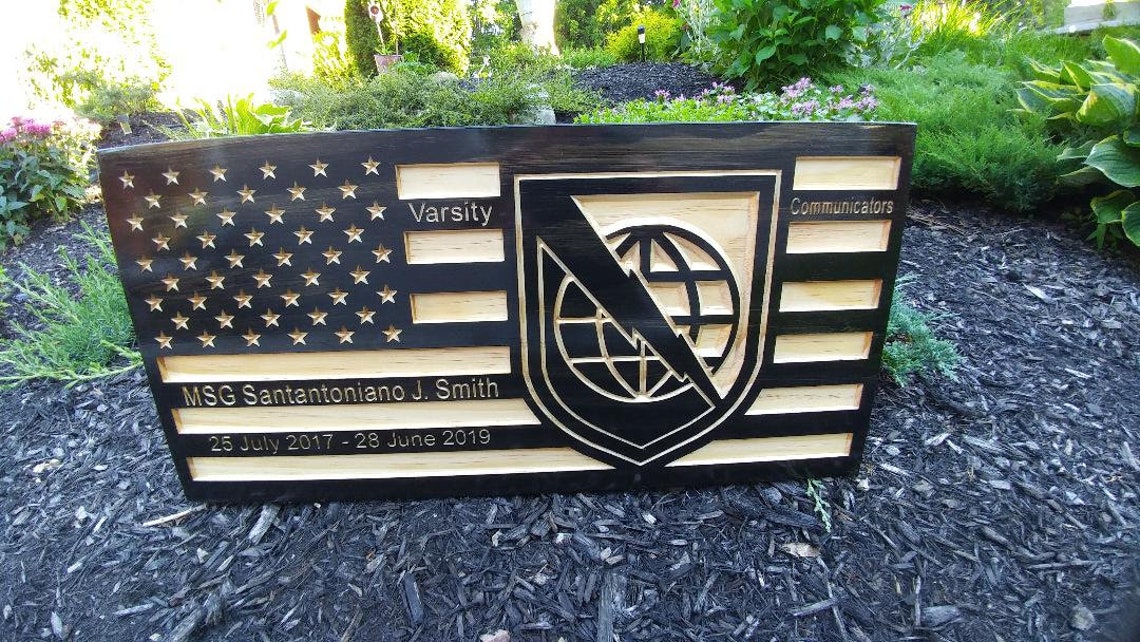 US Army Netcom Flag Engraved Sign Wooden Flag Army Flag Etsy
