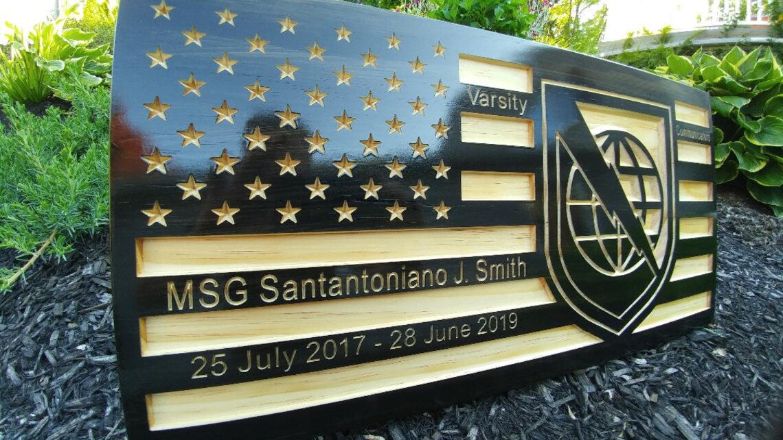 US Army Netcom Flag Engraved Sign Wooden Flag Army Flag Etsy