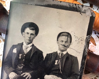 We Got Medals! - Victorian Tintype Antique Photograph