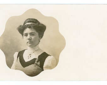 Wynona Rusch ~ RPPC ~ Edwardian Woman with Interesting Hair Style ~ Vintage Photo Postcard ~ name on back S36
