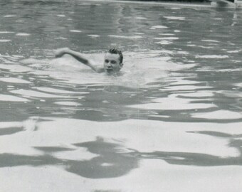 Vintage Snapshot ~ Man named Eddie Swimming in a Pool ~ Candid Vintage Photo M23