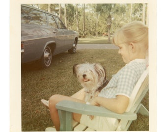 You’ve Got a Friend in Me ~ Vintage Photo ~ Profile of Little Girl with Shaggy Black and White Dog on her Lap ~ Vintage Snapshot G11