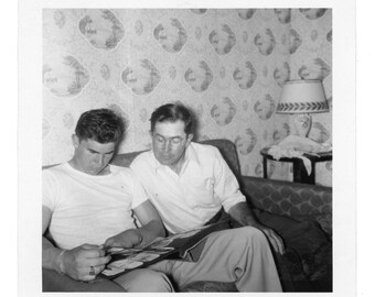 Candid Vintage Snapshot ~ Men Looking at Photo Album ~ Vintage Photo M11