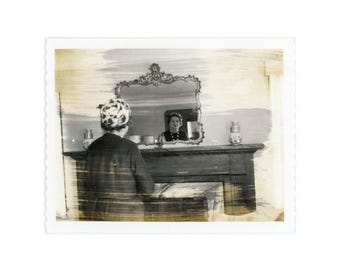 Vintage Polaroid Photo:  Woman and her Reflection in the Mirror, Original Snapshot S59