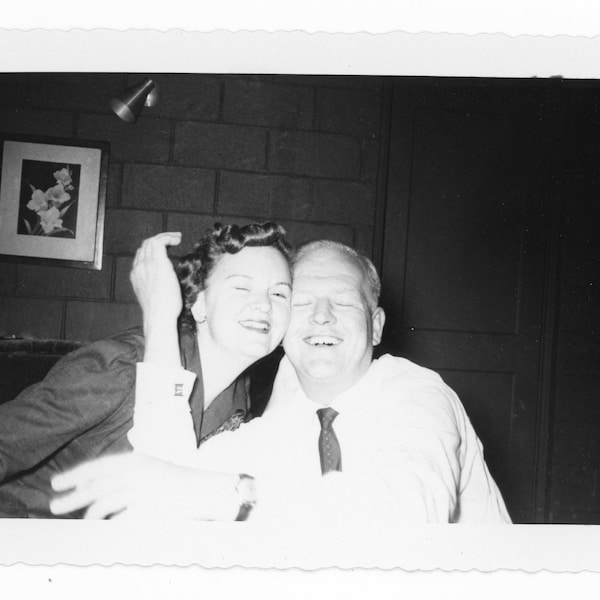 Cheek to Cheek ~ Vintage Snapshot ~ Smiling Couple Glowing in the Dark ~ Vintage Photo C18