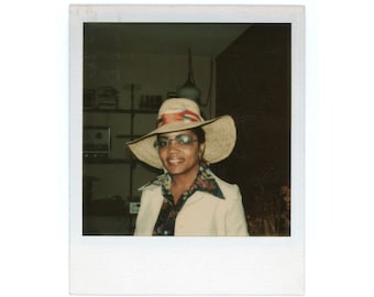 Vintage Polaroid Photo ~ Smiling Black Woman in Straw Hat ~ Vintage Snapshot S31