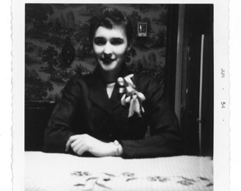 Noir ~ Vintage Snapshot ~ Close Up of Woman Sitting in the Dark ~ Out of Focus Vintage Photo S25