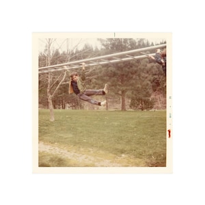 Boy at Playground on Monkey Bars, Candid Vintage Photo B5