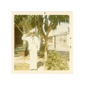 Vintage Snapshot ~ Black Man Saluting in Navy Sailor Uniform ~ 1960s Vintage Photo M32