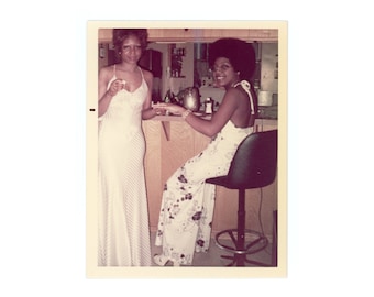 Painting Nails ~ Vintage Photo ~ Lovely Black Women in Long Gowns ~ Vintage Snapshot W14