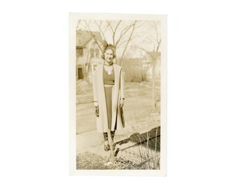 The Bow ~ Vintage Snapshot ~ Woman in Coat among Bare Trees ~ Vintage Photo S23